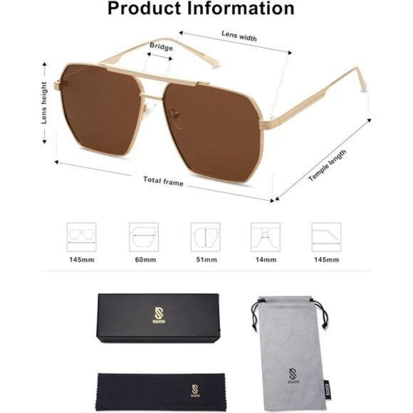 Oversized Square Polarized Sunglasses Women Men Retro Metal UV Protection - Picture 5 of 6